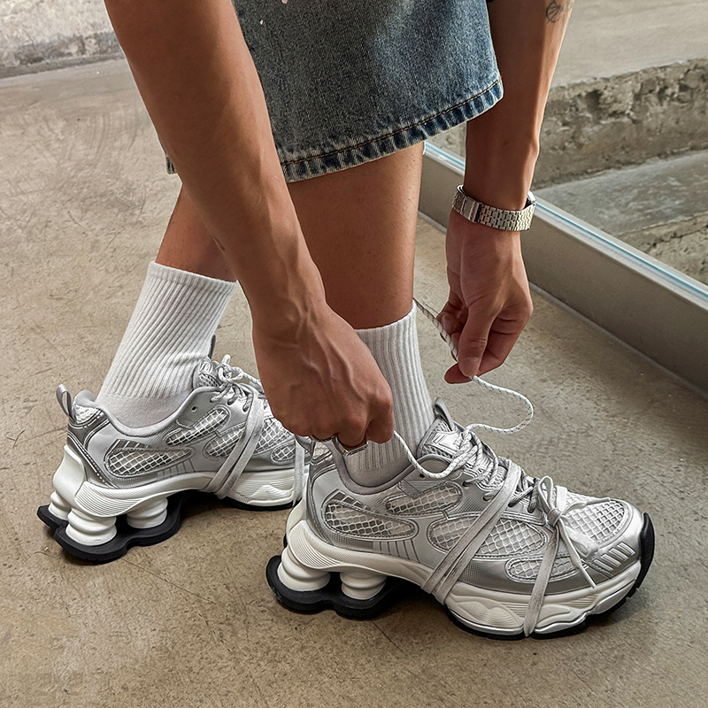 阿叔做旧绑带银色老爹鞋男女同款透气百搭运动鞋GH-6567