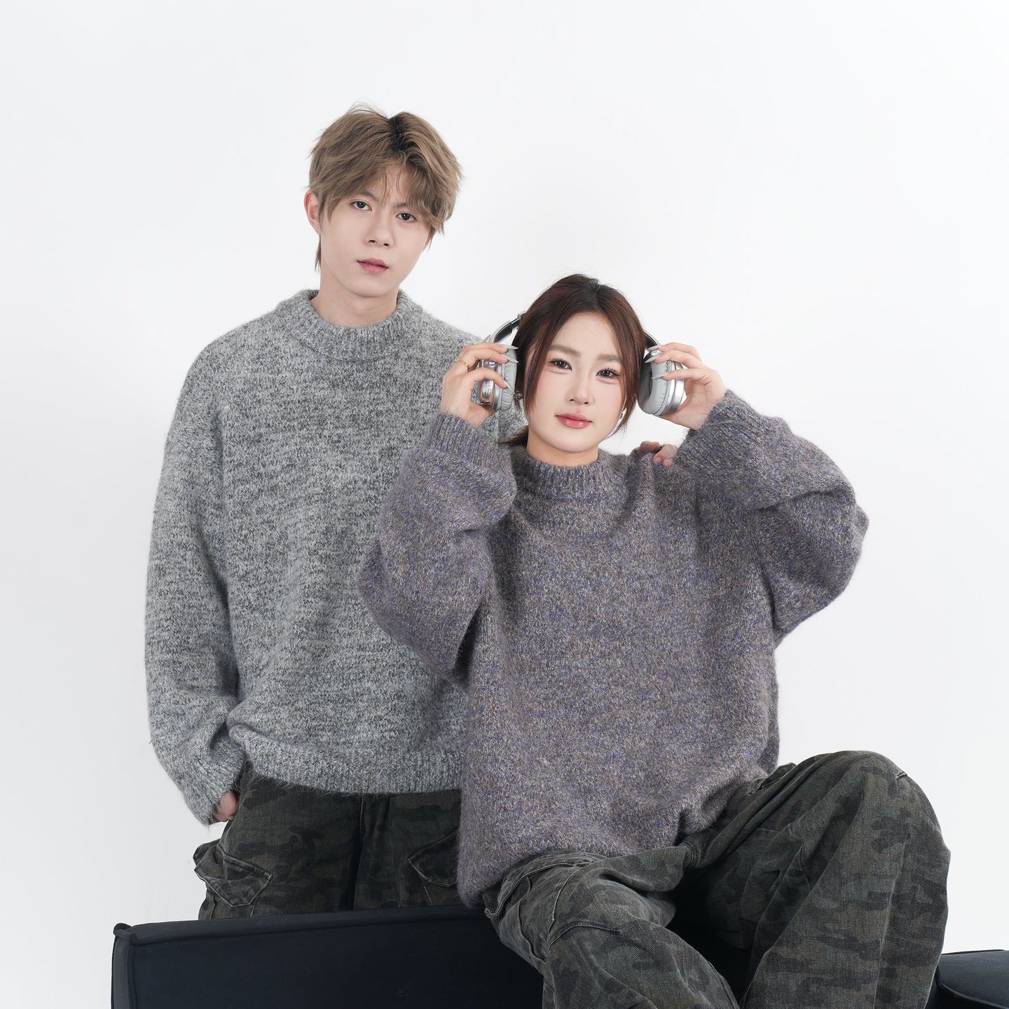 阿叔秋冬韩系小众慵懒针织衫百搭宽松休闲情侣圆领毛衣GK-3312