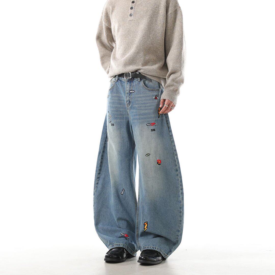 【GD系列】春秋美式实心刺绣弯刀裤百搭宽松高街潮裤牛仔裤PC-035