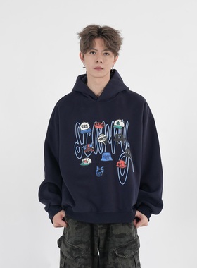 SC春秋美式情侣卫衣发泡印花刺绣重磅400g百搭连帽卫衣AS-8711