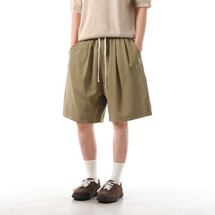 阿叔夏季 百搭宽松树皮纹理凉感短裤 纯色冰丝五分裤 3227 美式