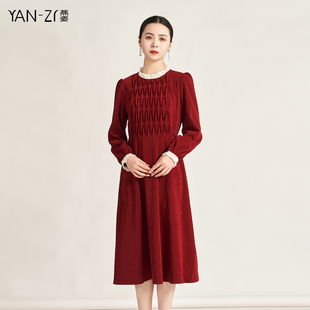 燕菲妮2024春季新款精致宫廷风木耳边撞色中长款连衣裙商场同款