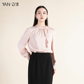 新款 小衫 法式 燕姿服饰春季 气质小立领飘带装 饰长袖 上衣女商场同款