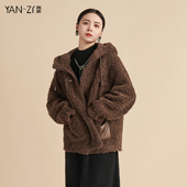 燕姿服饰春季 外套上衣女商场同款 新款 休闲连帽仿皮毛一体保暖短款