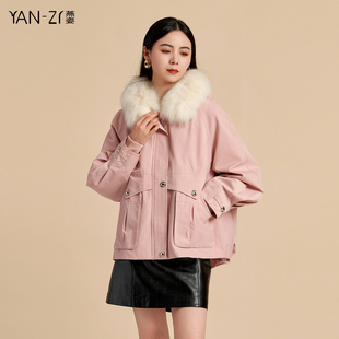 燕菲妮2024冬季 新款 甜美气质兔皮毛保暖百搭派克棉服外套商场同款