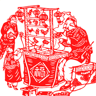 中国风蔚县彩色手工剪纸窗花 春节年画非遗工艺人物荟萃剪纸