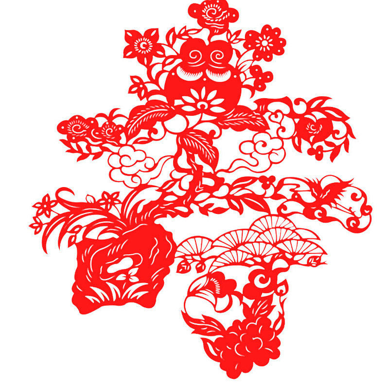 中国风蔚县彩色手工剪纸窗花 春节年画非遗工艺人物寿字系列剪纸图片