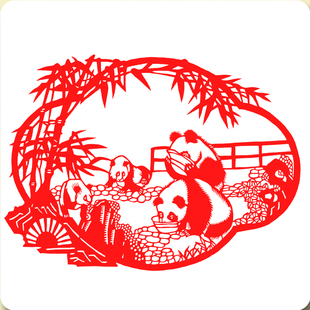 蔚县彩色手工剪纸窗花 春节年画非遗工艺人物熊猫系列中英文翻译