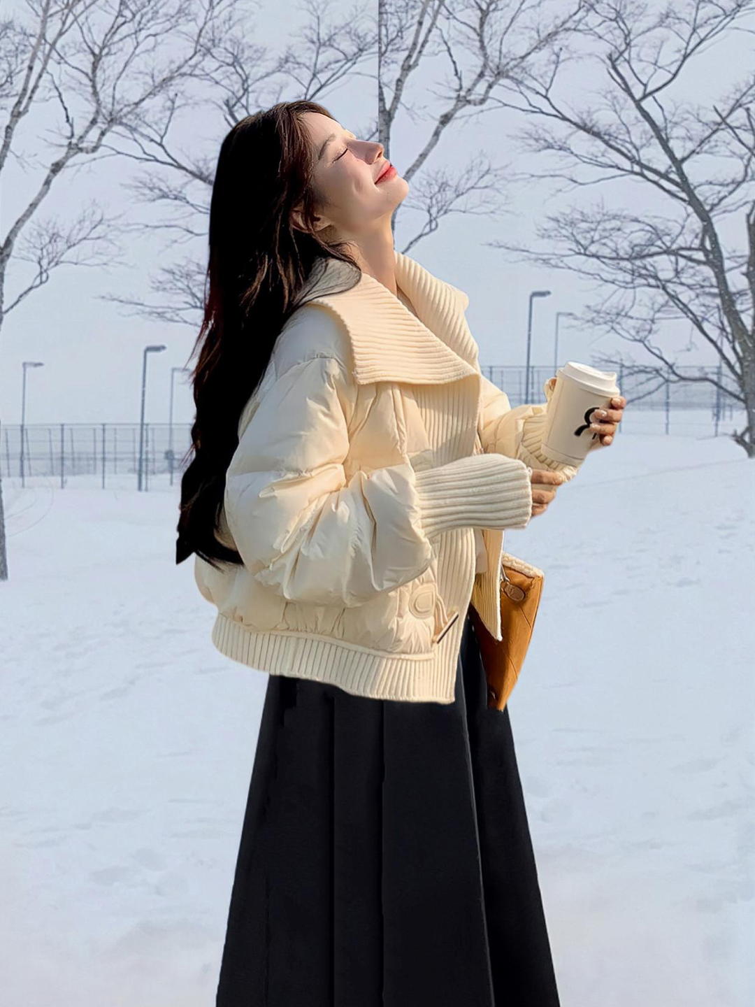 Large Lapel down Cotton Jacket for Women, Winter Plus Size Sweater, Half Skirt, Popular Age-Reducing Fashion Set for Women