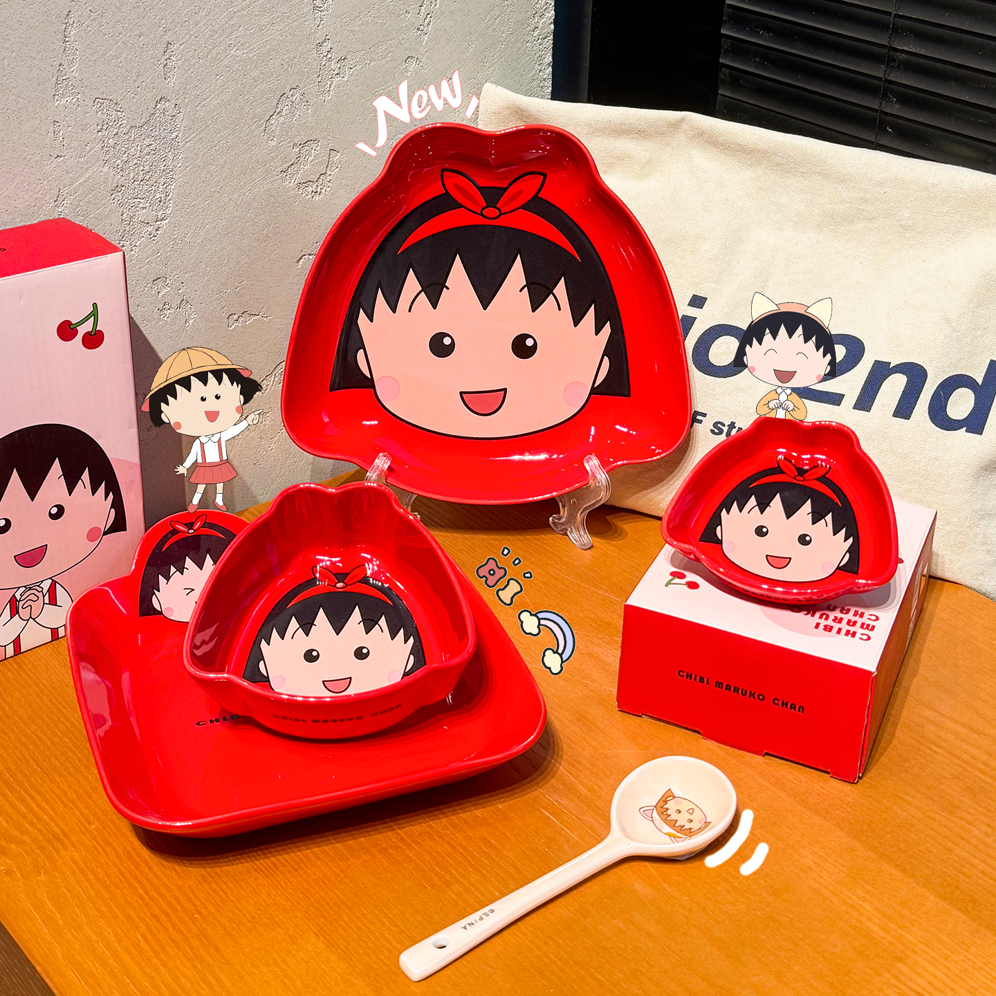 樱桃小丸子碗碟套装可爱家用