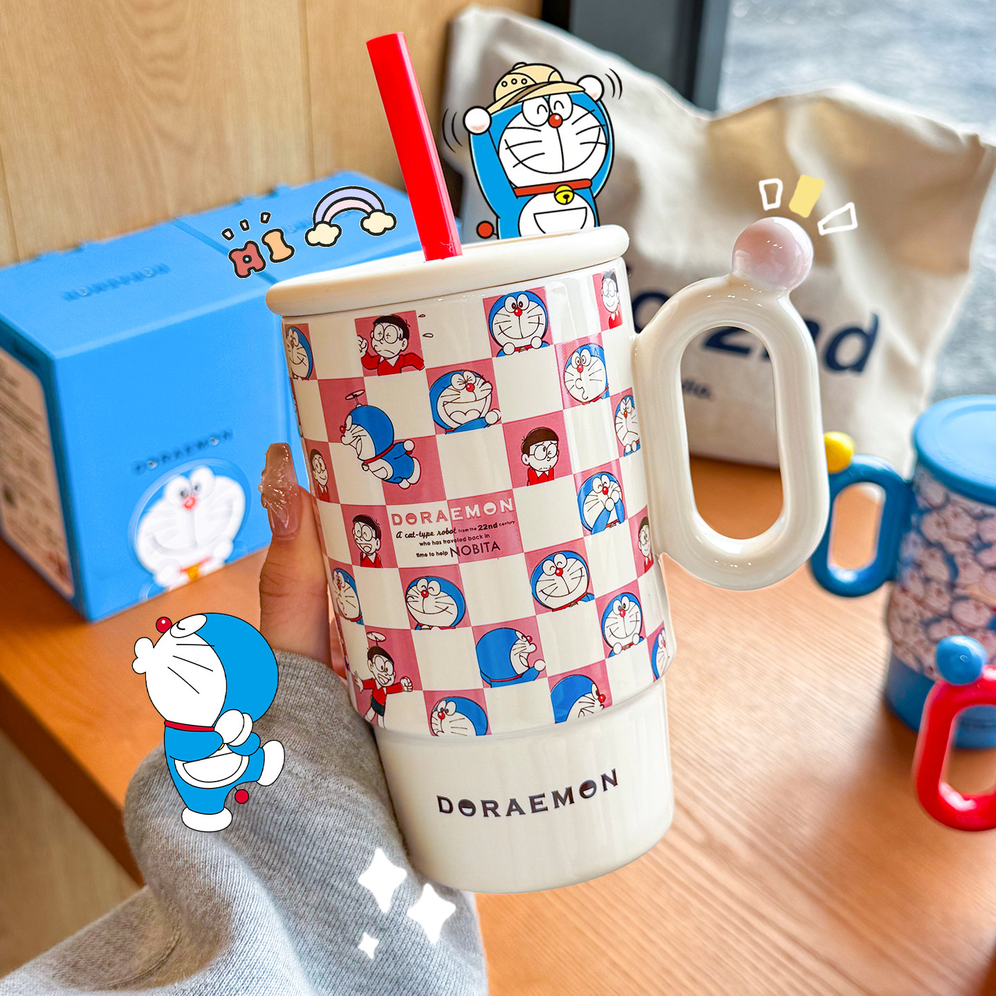 哆啦A梦联名杯子陶瓷马克杯带盖