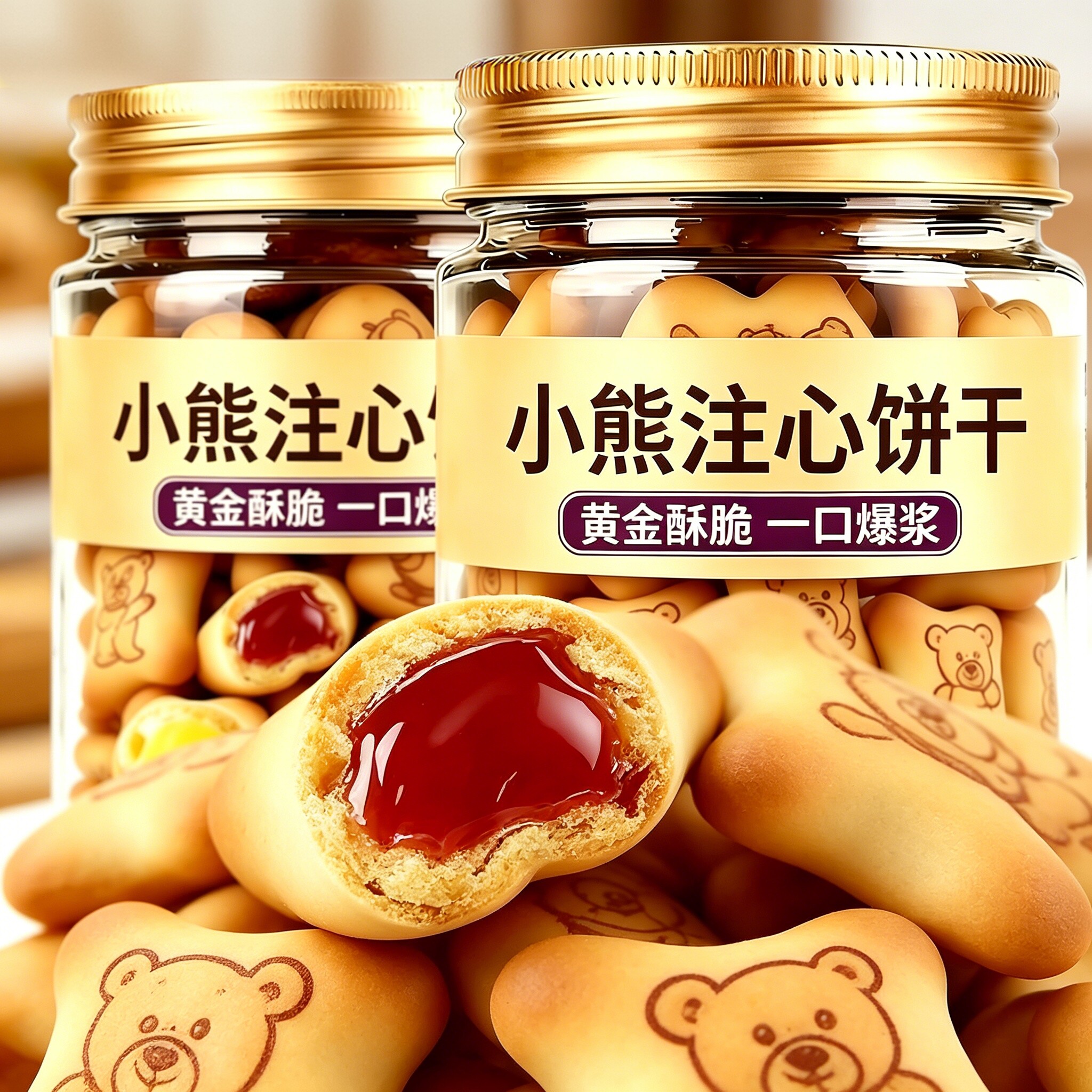 正品小熊注心夹心饼干正品官方旗舰独立包装休闲解馋零食多种口味