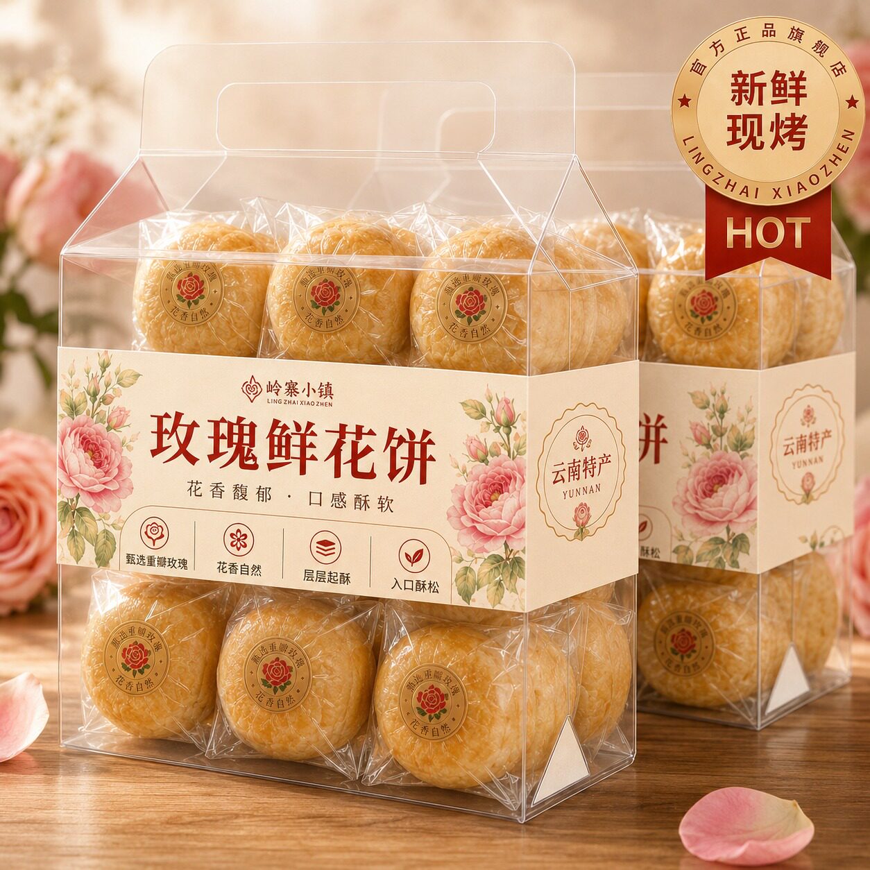 热销中！云南鲜花饼特产旗舰店紫薯抹茶早餐糕点茉莉桂花玫瑰花味