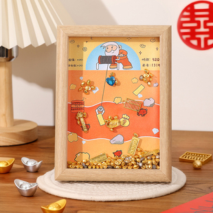黄金矿工挖金矿相框摆件存金生日礼物diy画金片装饰画框金子金条