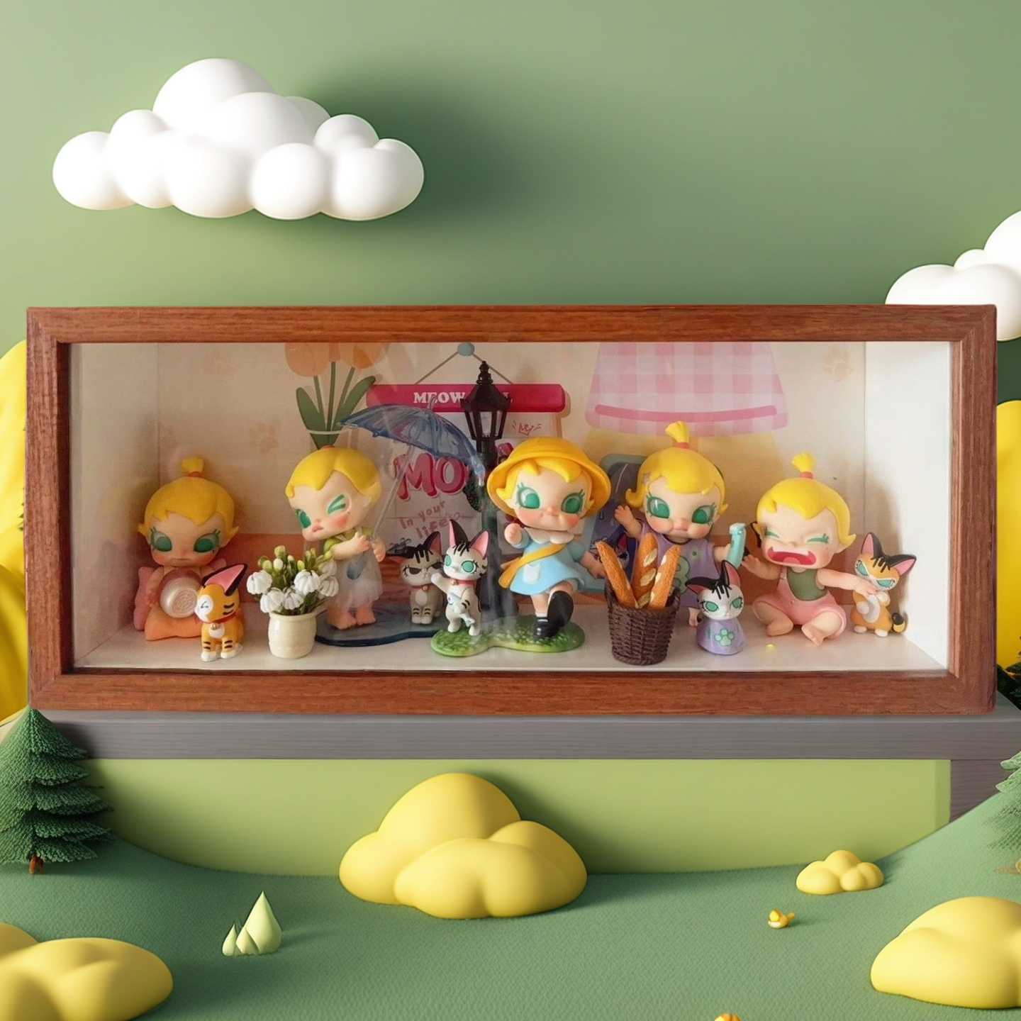 泡泡玛特Baby Molly喵趣横生盲盒收纳展示盒展示框收纳盒抽拉相框