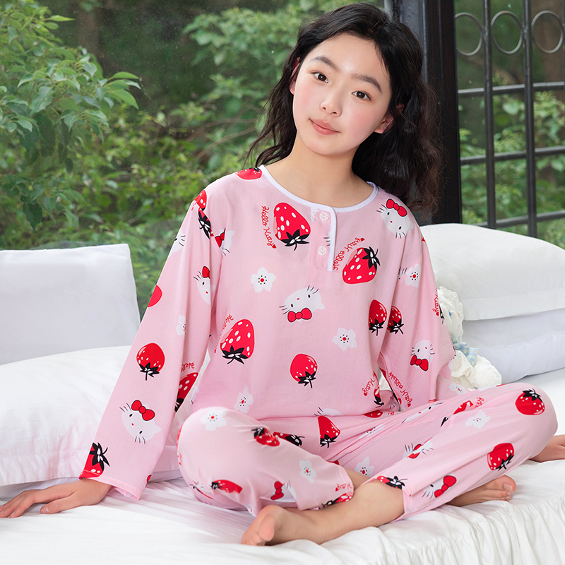 夏季儿童女孩冰丝凉感睡衣薄款男童女童可外穿棉绸亲子家居服套装