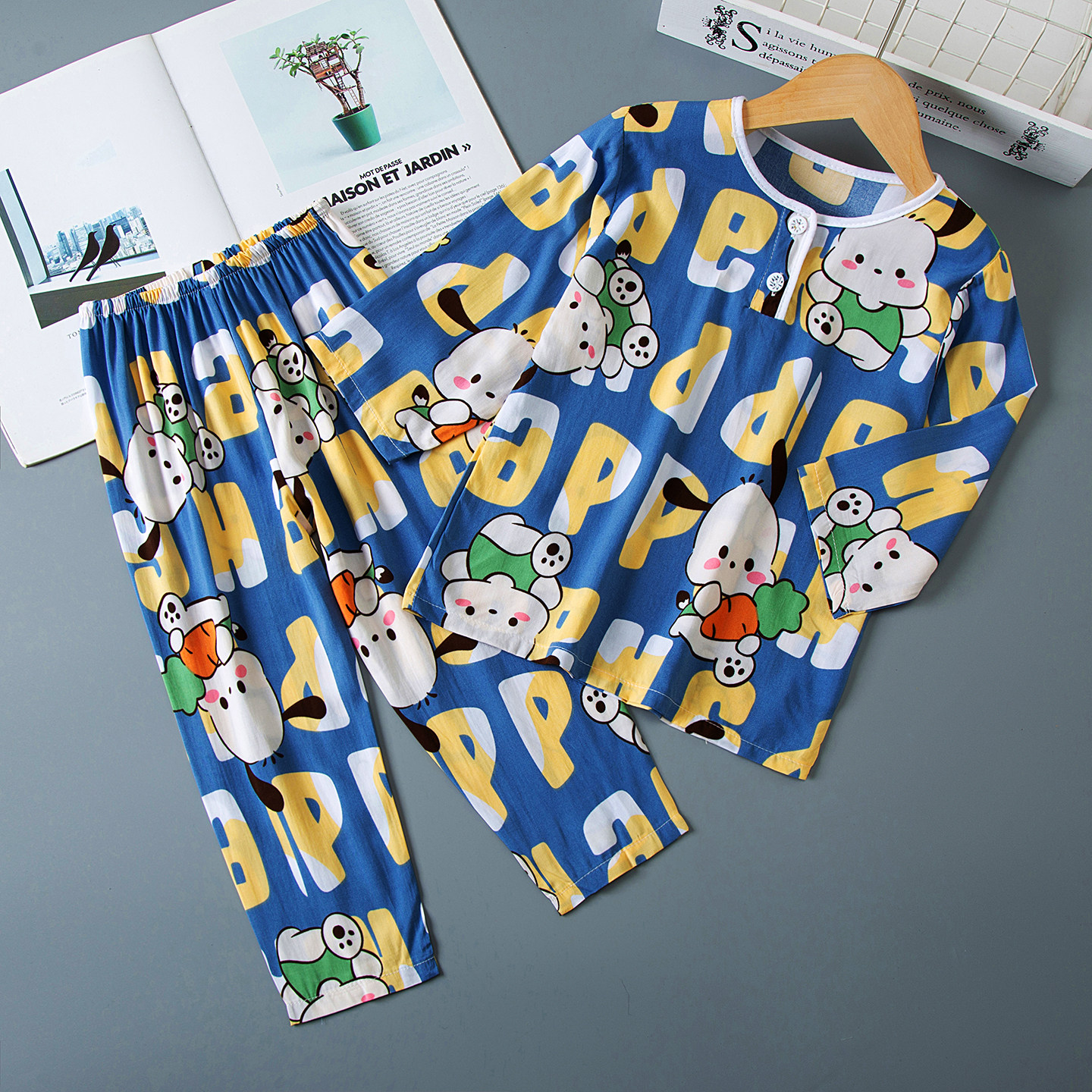 夏天儿童棉绸睡衣薄款男孩宝宝长袖家居服女童男童绵绸可外穿套装