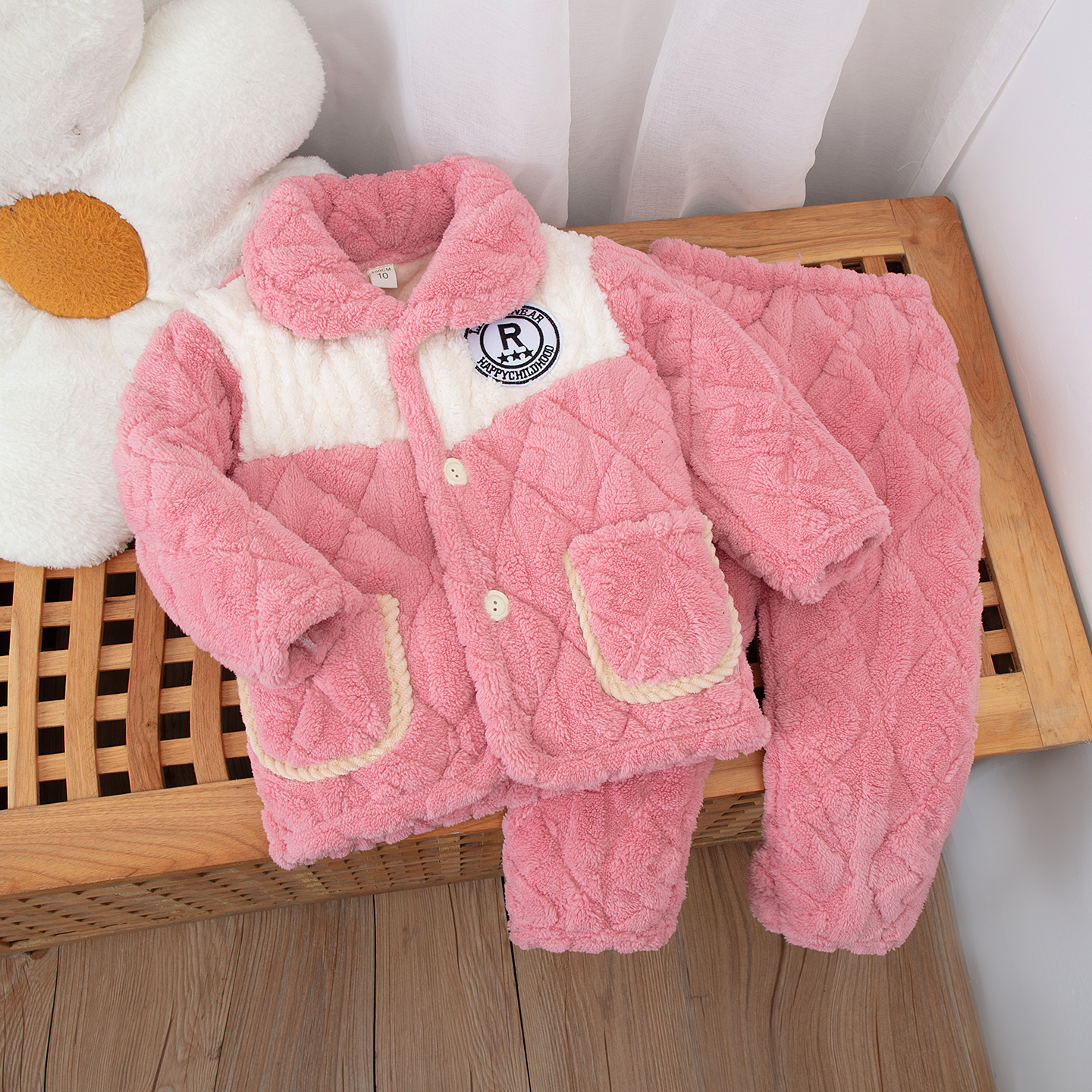 儿童法兰绒珊瑚绒三层夹棉家居服