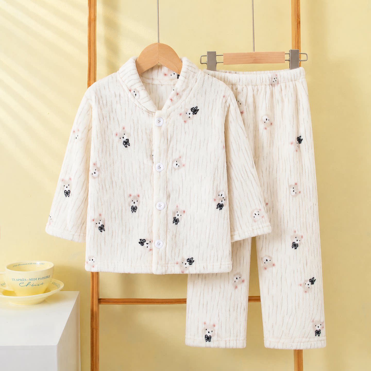 女童法兰绒睡衣秋冬季加绒加厚女孩珊瑚绒家居服套装宝宝公主风款