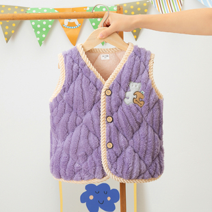 秋冬儿童夹棉法兰绒男童女童男孩宝宝保暖珊瑚绒马甲背心内穿内搭