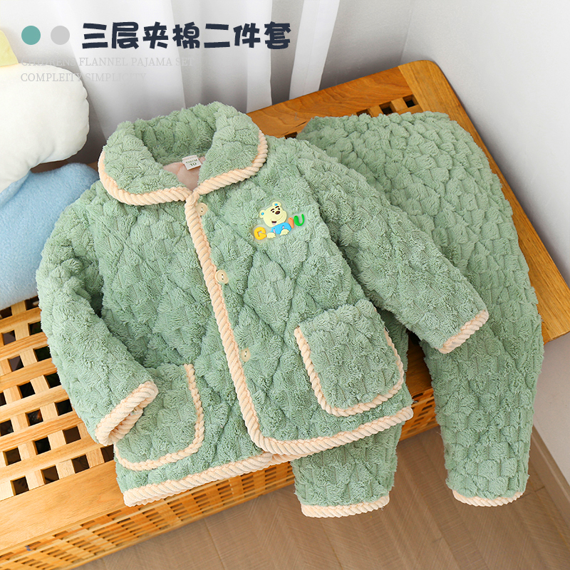儿童法兰绒睡衣珊瑚绒家居服套装