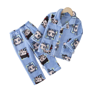 男孩男童法兰绒女孩女童珊瑚绒加厚初高中生睡衣青少年家居服套装