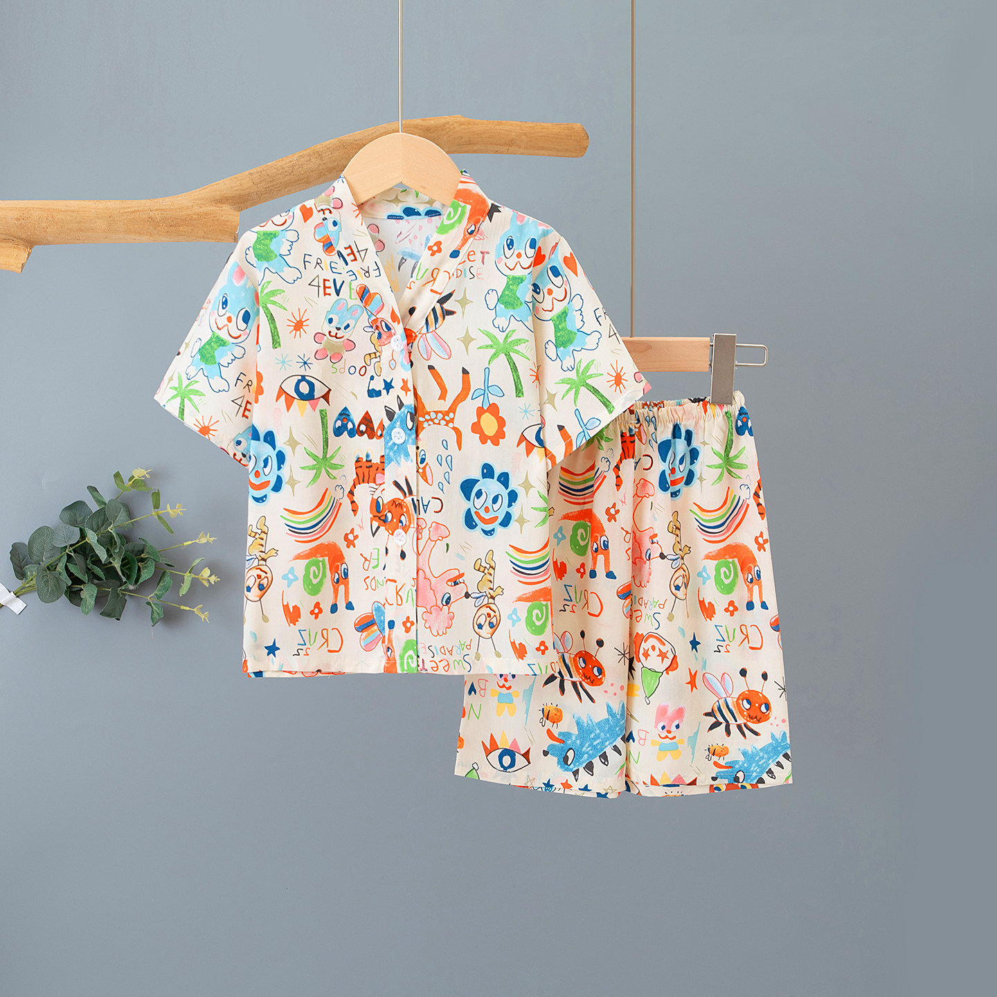 夏季儿童装棉绸短袖短裤睡衣男童女童绵绸宝宝家居服亲子套装薄款