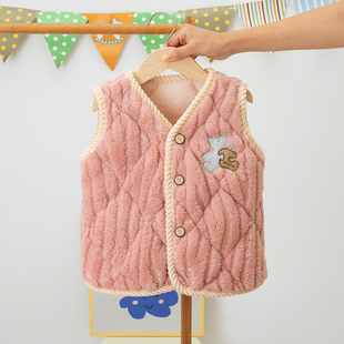 秋冬儿童夹棉法兰绒男童女童宝宝保暖珊瑚绒红色马甲背心内穿内搭