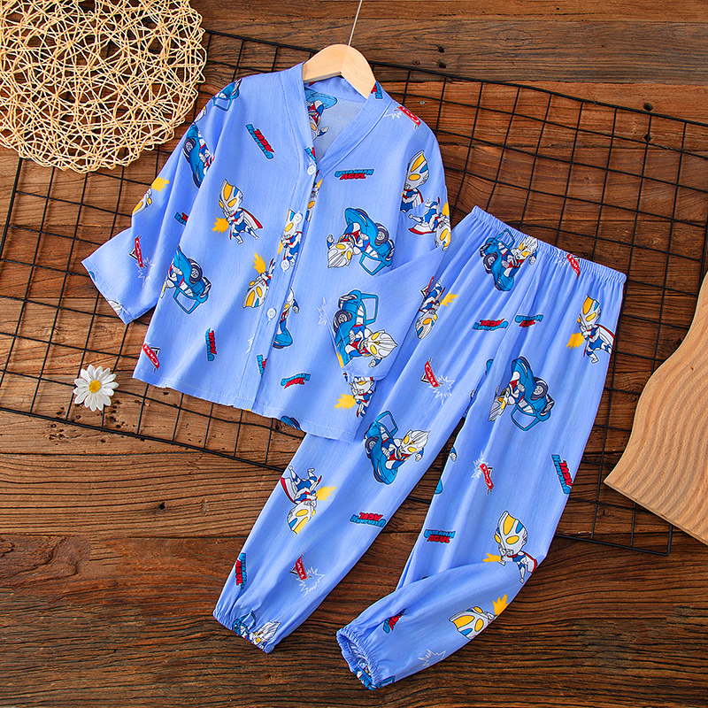 夏季儿童睡衣棉绸套装薄款空调服