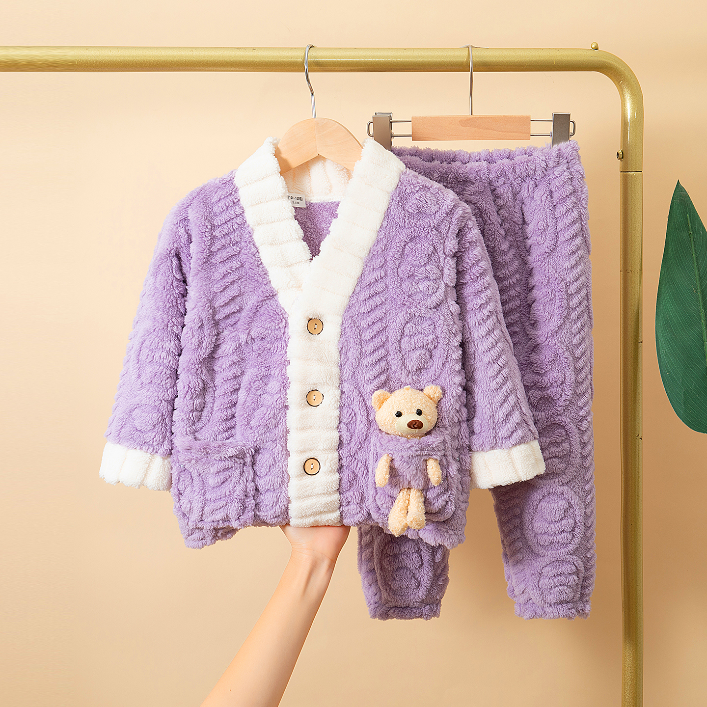 儿童法兰绒睡衣套装加厚家居服