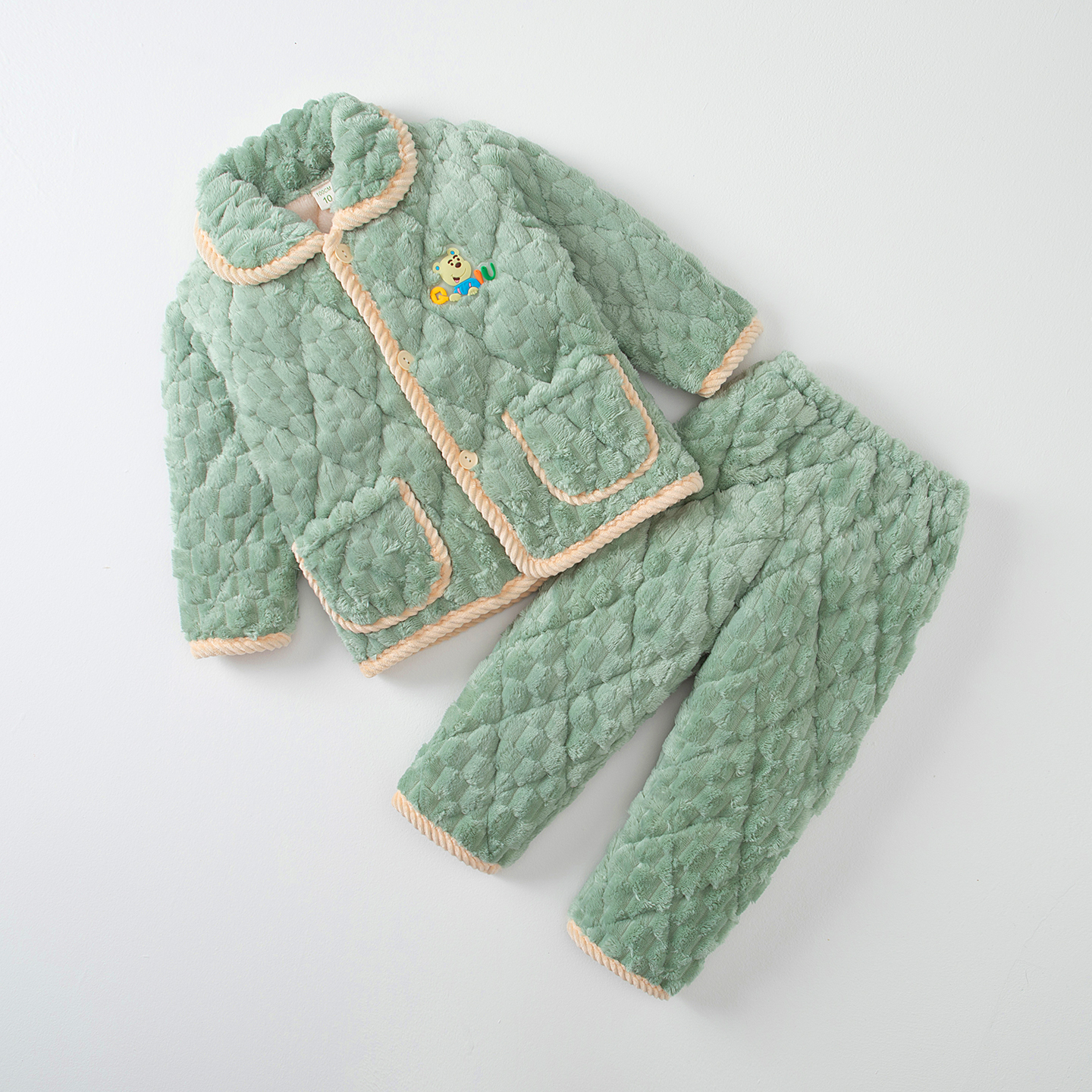 儿童冬天睡衣三层夹棉袄套装珊瑚绒加厚女童加绒法兰绒亲子家居服