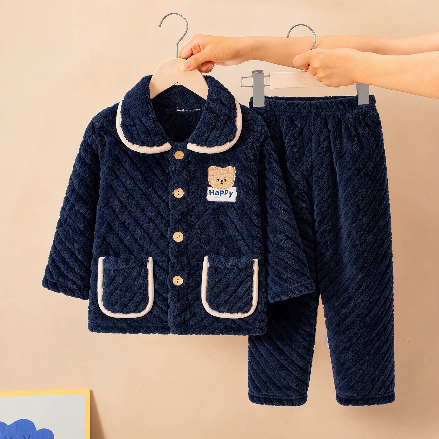 秋冬季女童法兰绒加厚家居服套装