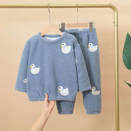 冬季儿童半边绒睡衣套装