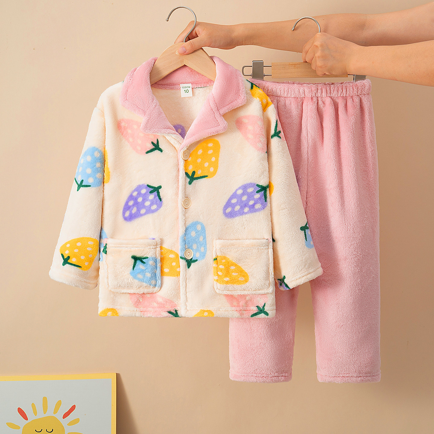 春秋儿童法兰绒睡衣套装男童女童宝宝加厚珊瑚绒母女亲子装家居服