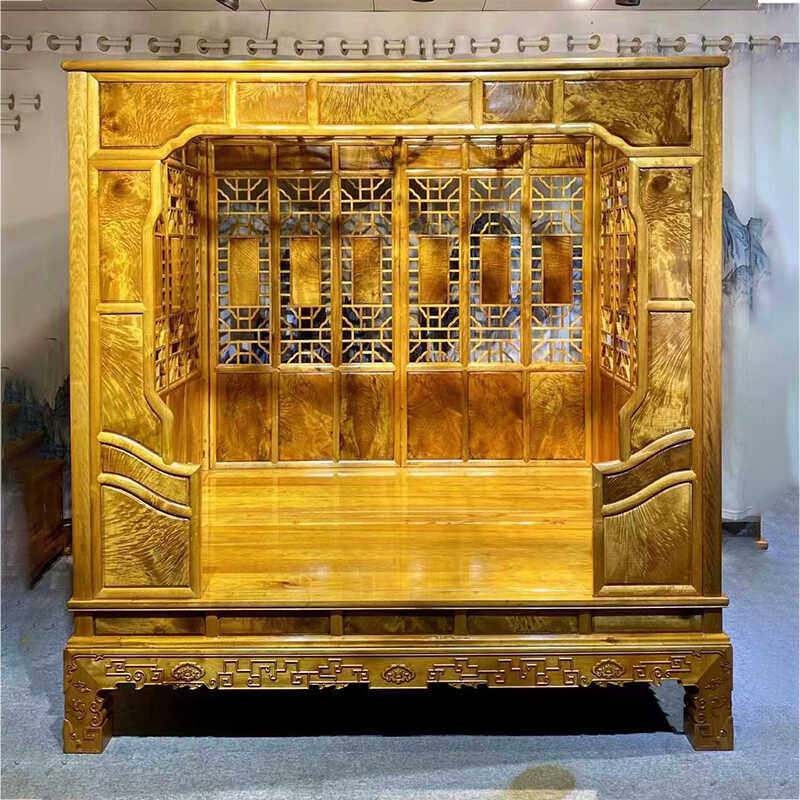 金丝楠木双人床小叶桢楠宫廷床中式古典主卧拔步床架子床红木家具