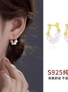 925纯银天然珍珠耳环女小众设计高级感养耳洞轻奢气质百搭耳饰品