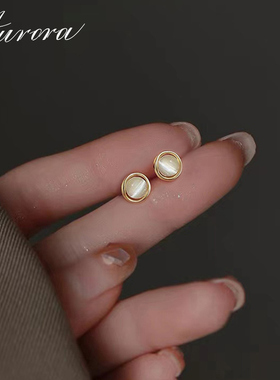 999纯银猫眼石耳钉女小众设计高级感养耳洞耳环简约甜美春夏耳饰