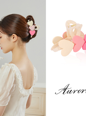 少女心粉色抓夹夏季爱心发夹后脑勺鲨鱼夹网红布艺头饰2022年新款