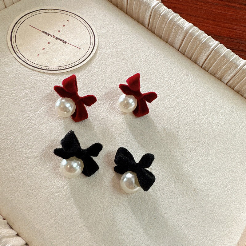 韩国小众复古黑色丝绒蝴蝶结珍珠耳钉小香风气质高级感耳环耳饰女,饰品/流行首饰/时尚饰品新,耳钉,淘宝优惠券,粉丝福利购,淘宝优惠卷