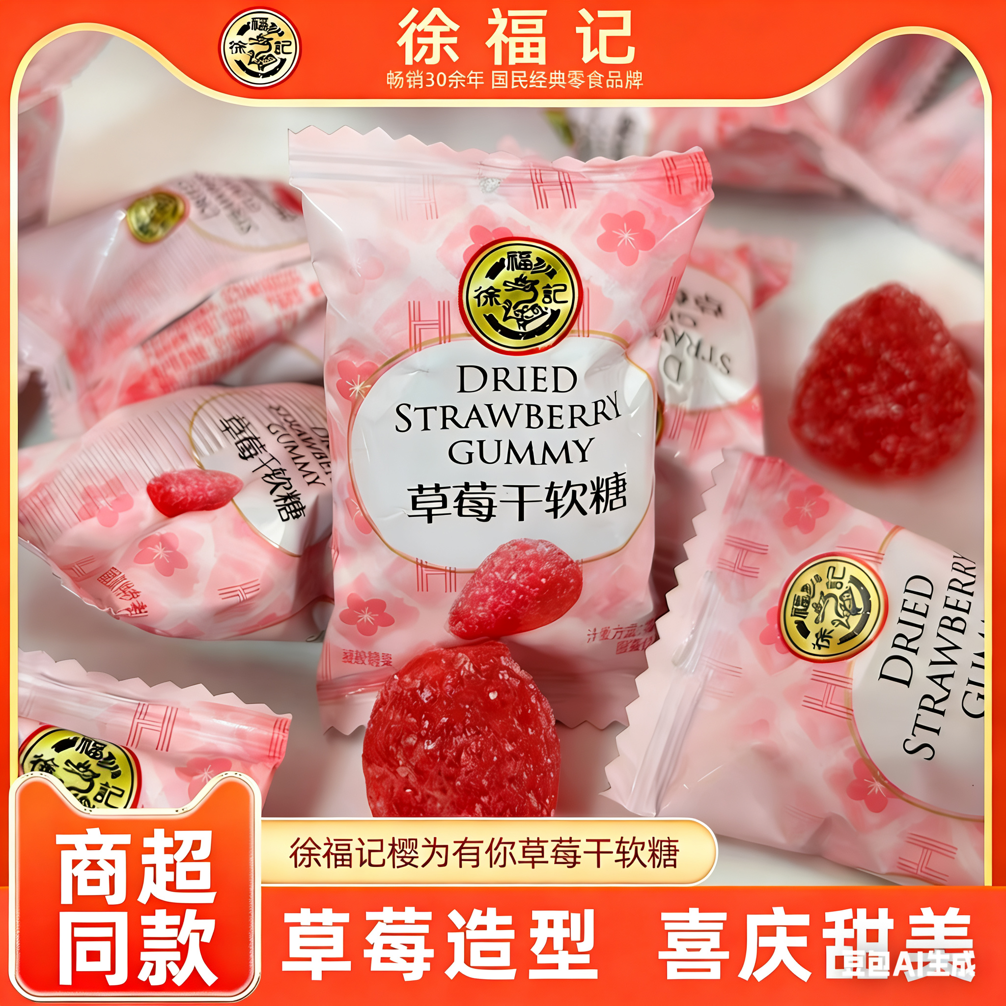 徐福记草莓干软糖新品结婚订婚喜糖专用糖果散装软糯口感批发