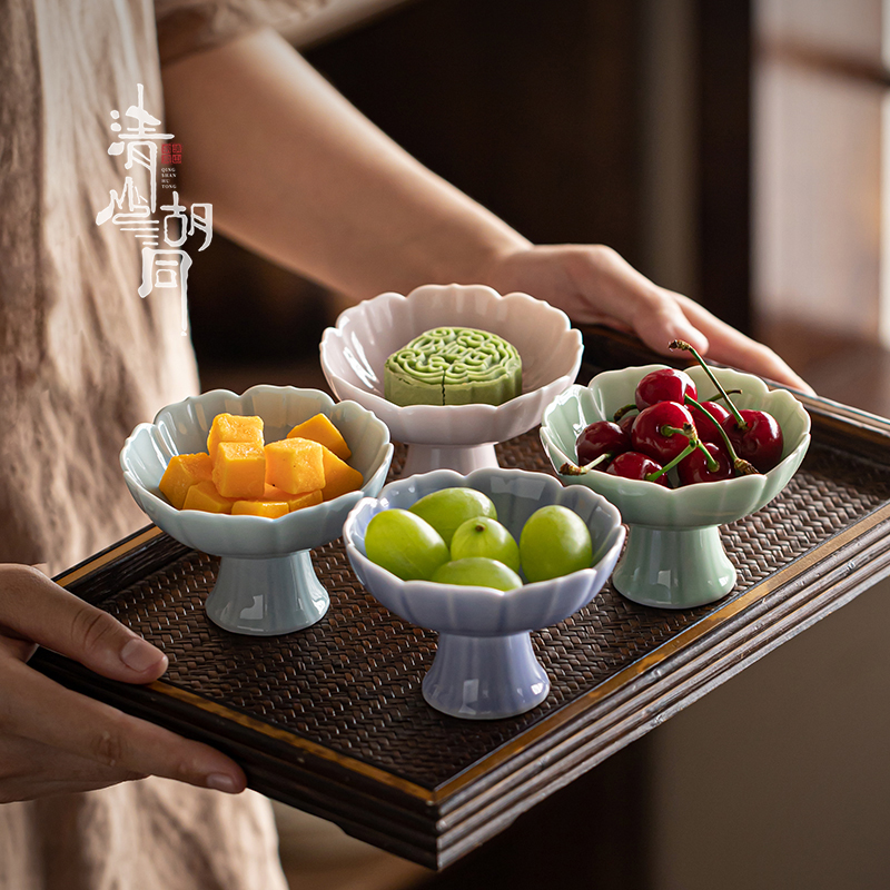 陶瓷小号高脚盘复古高足茶点盘