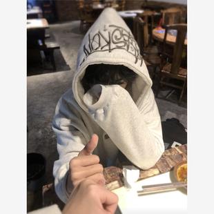 重磅纯棉刺绣连帽加绒卫衣女hiphop秋冬高街潮牌情侣宽松上衣帽衫