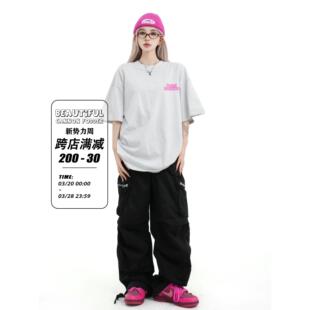 漂亮炮灰美式复古字母印花短袖T恤男女夏季宽松休闲百搭情侣上衣