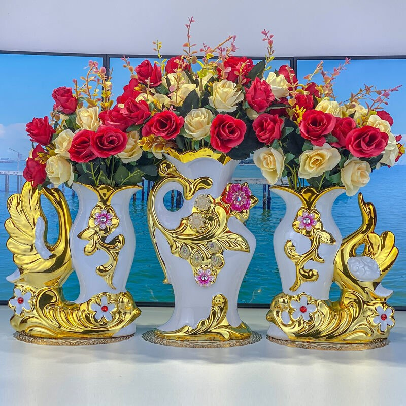 极速客厅花瓶202m1新款欧式陶瓷花瓶摆件客厅电视柜餐桌插花家居