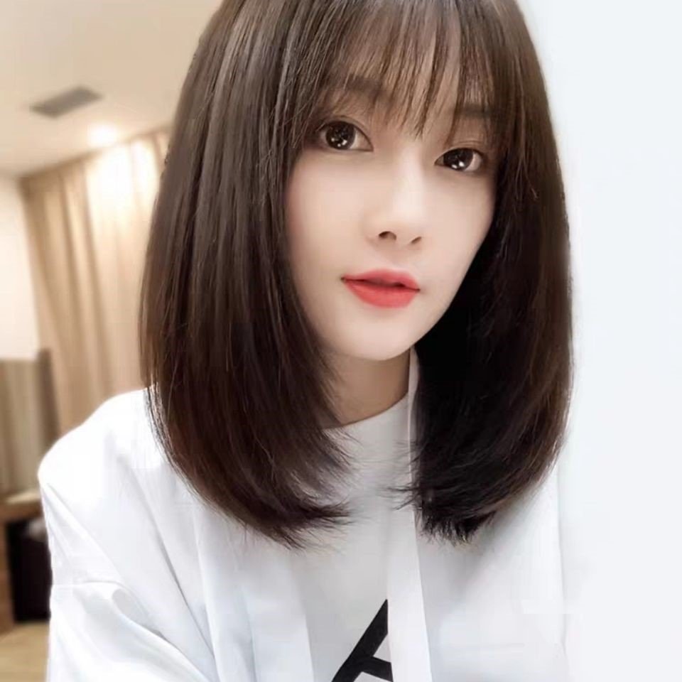 假发女夏短款中长发网红齐肩锁骨短发自然逼真空气刘海全头套内扣