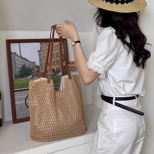 2024 Хлопковая веревочная рука -Сумки на морском празднике и повседневная упаковка Полые вязаные подмышки под новым пляжным пакетом Todot