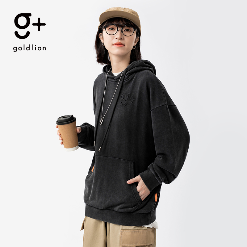 新款深灰色logo卫衣男潮牌