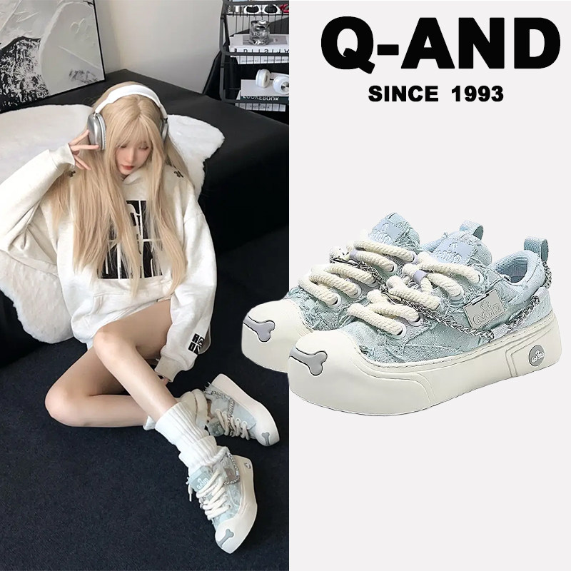 奇安达迷雾灰厚底帆布鞋女款2025夏款小众增高百搭板鞋时尚大头鞋