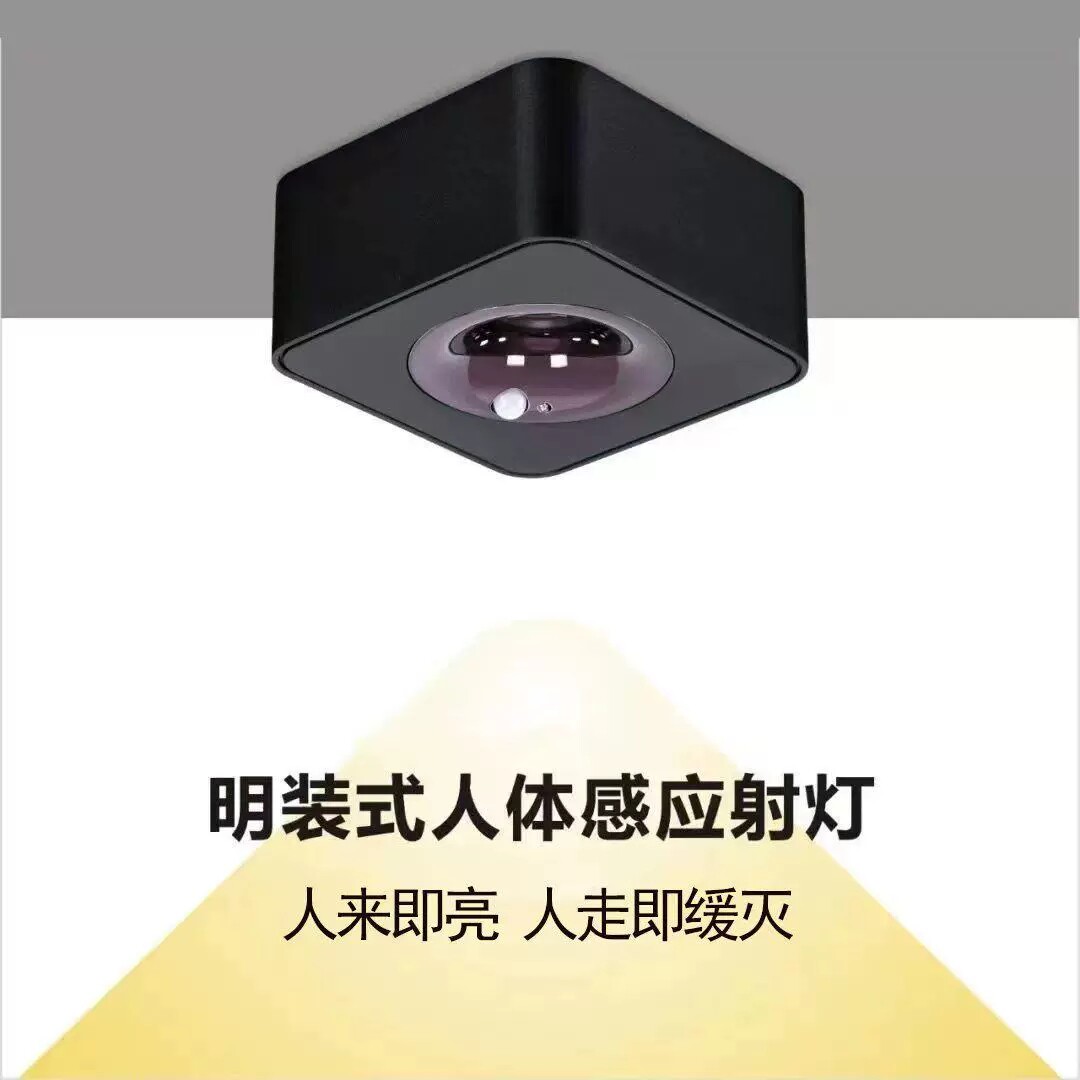 超薄明装人体感应射灯led方形圆形入户门玄光楼梯家用自动感应灯