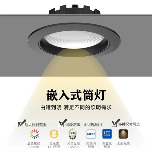 筒灯嵌入式 家用led75mm开孔圆形超薄客厅2023新款全光谱铜灯射灯